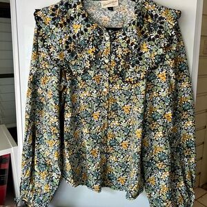 Embroidered Universal Thread Floral Blouse - Black, Yellow, Green